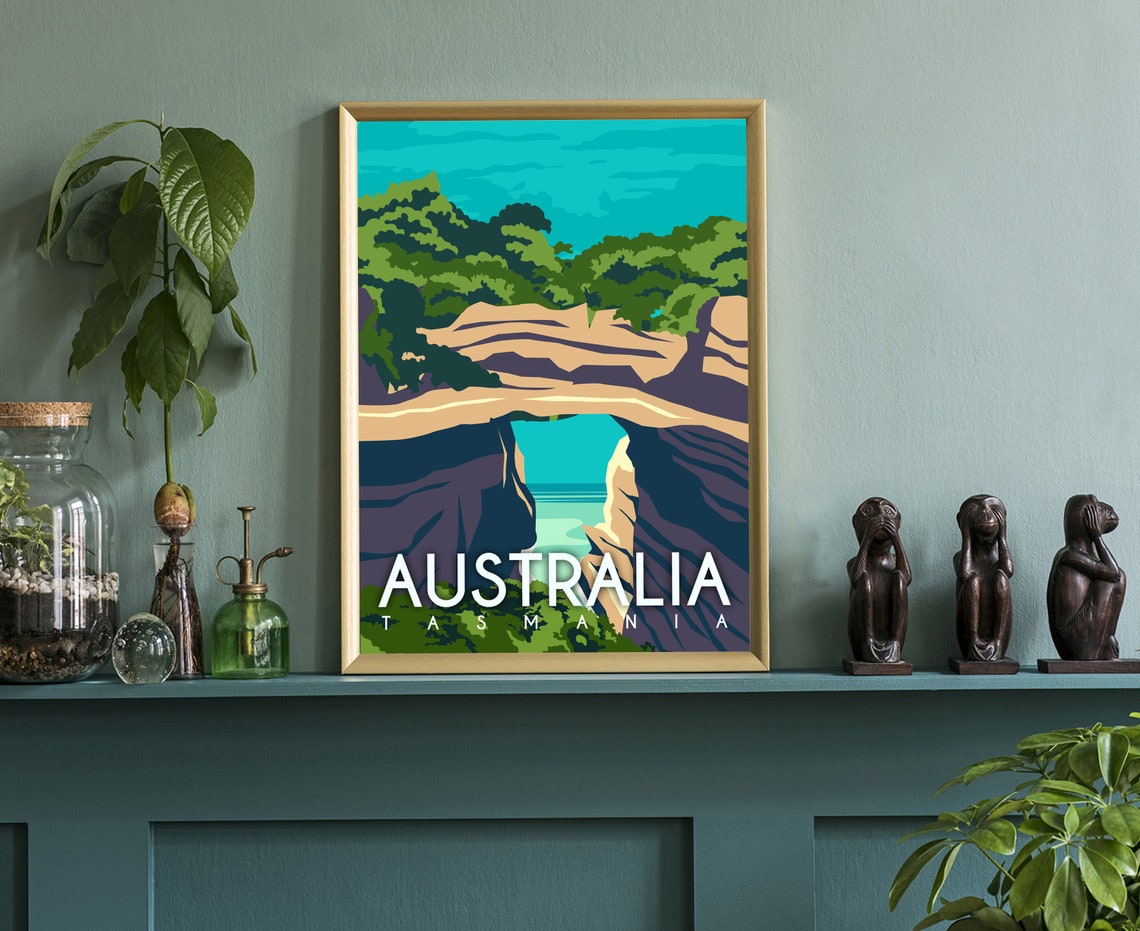 Tasmania Australia Coastal Rock Arch Turquoise Retro Travel Poster - Image 3