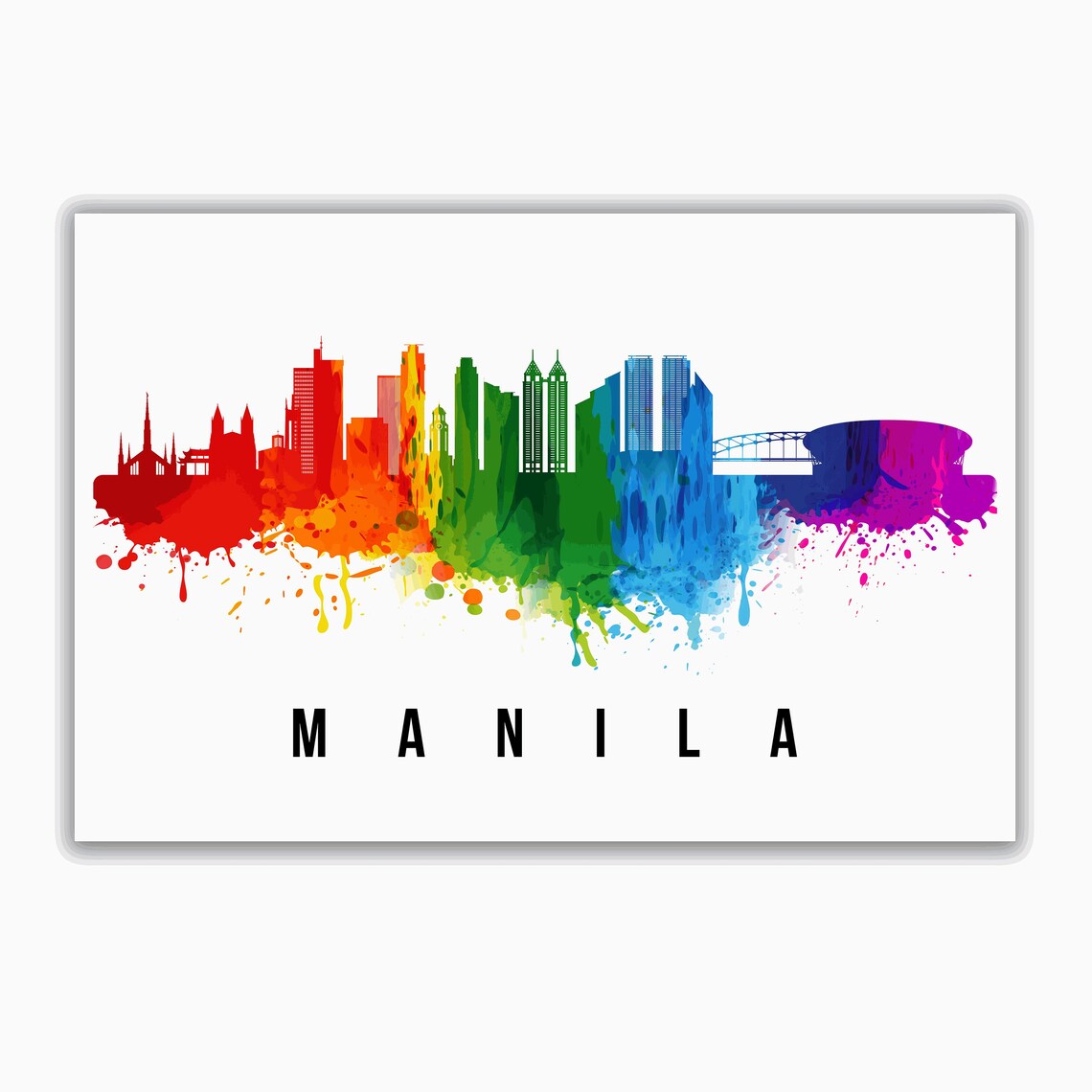 Manila Philippines Rainbow Watercolor Skyline Silhouette Art Poster - Image 2