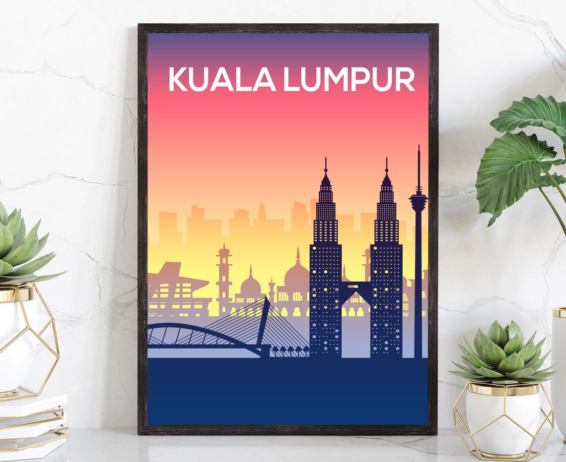 Kuala Lumpur Malaysia Twin Towers Sunset Silhouette Skyline Poster