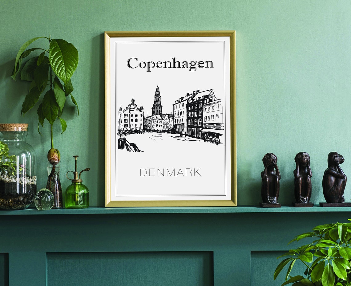 Copenhagen Denmark Hand Drawn Old Town Square Sketch Wall Art Poster - Image 3