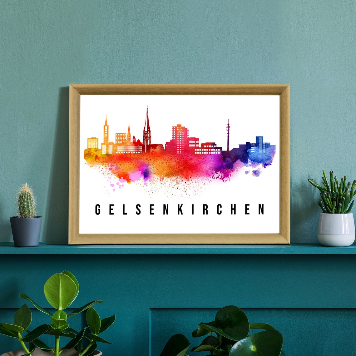 Gelsenkirchen Germany Rainbow Watercolor Skyline Cityscape Poster - Image 2