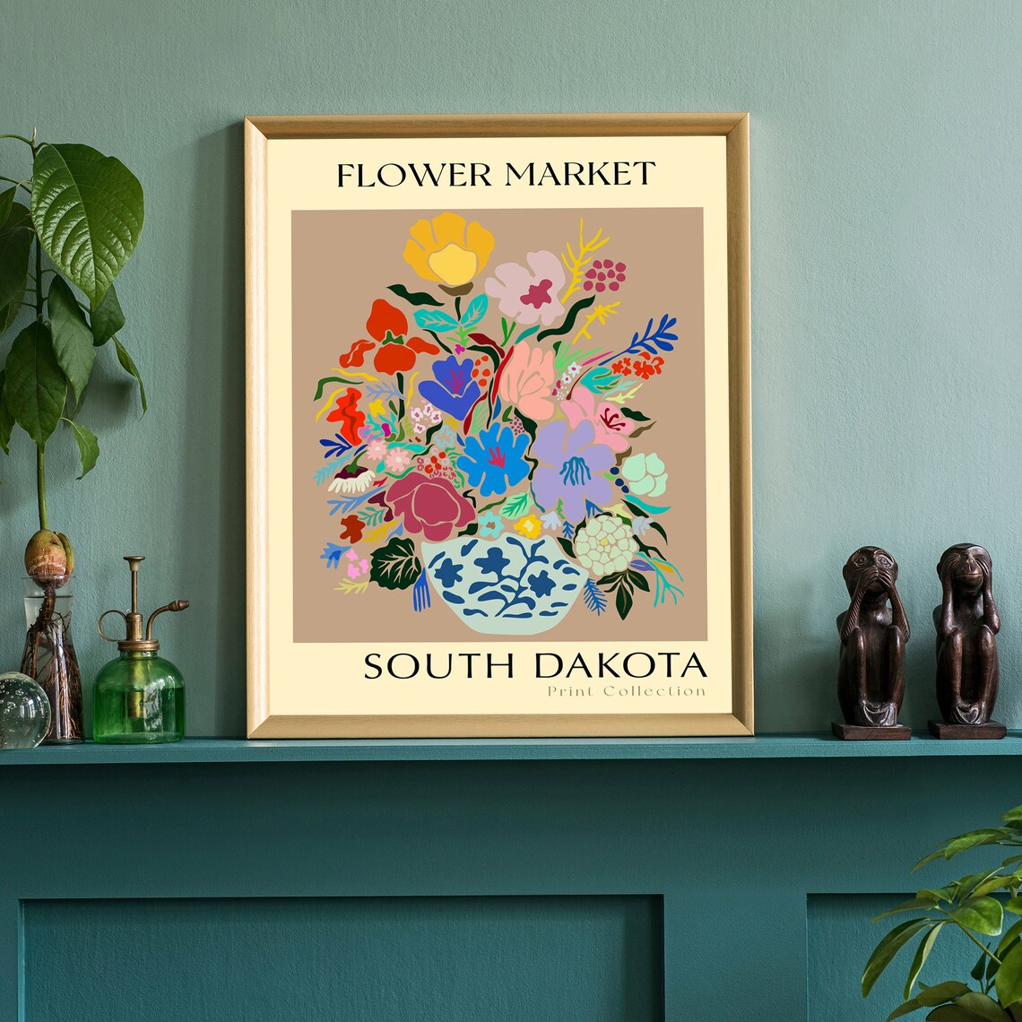 South Dakota Flower Market Colorful Bouquet Vase Botanical Art Poster - Image 2