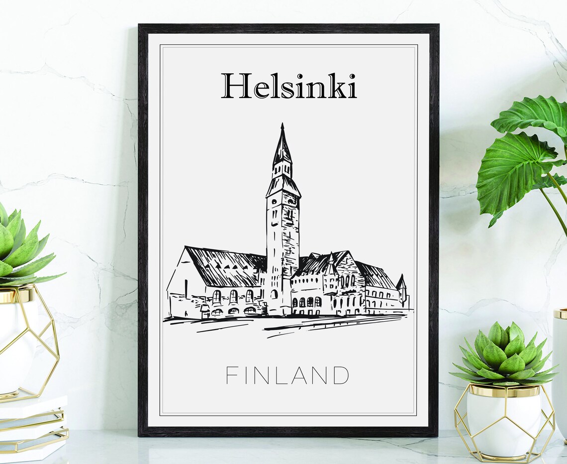 Helsinki Finland Historic Museum Clock Tower Sketch Art Print