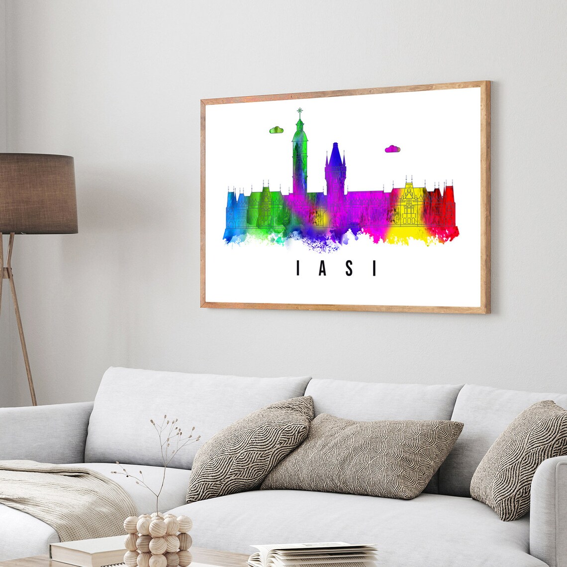 Iasi Romania Rainbow Watercolor Skyline Historic Churches Poster - Image 3