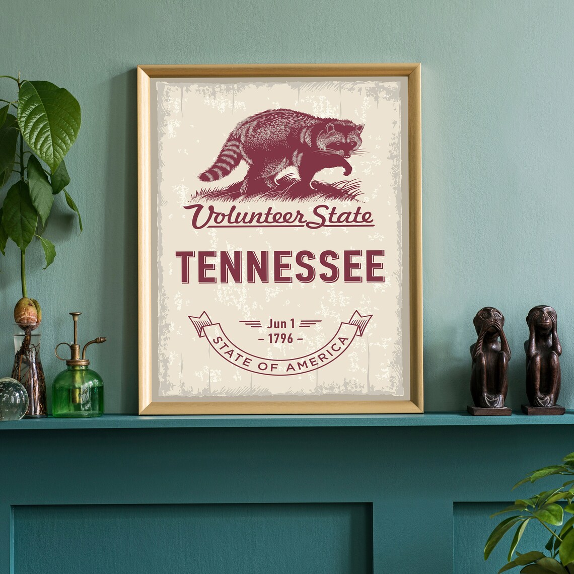 Tennessee Volunteer State Raccoon Vintage State Emblem Travel Poster - Image 3