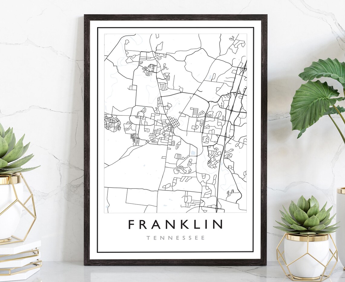 Franklin Tennessee Minimalist Black White City Street Map Line Poster