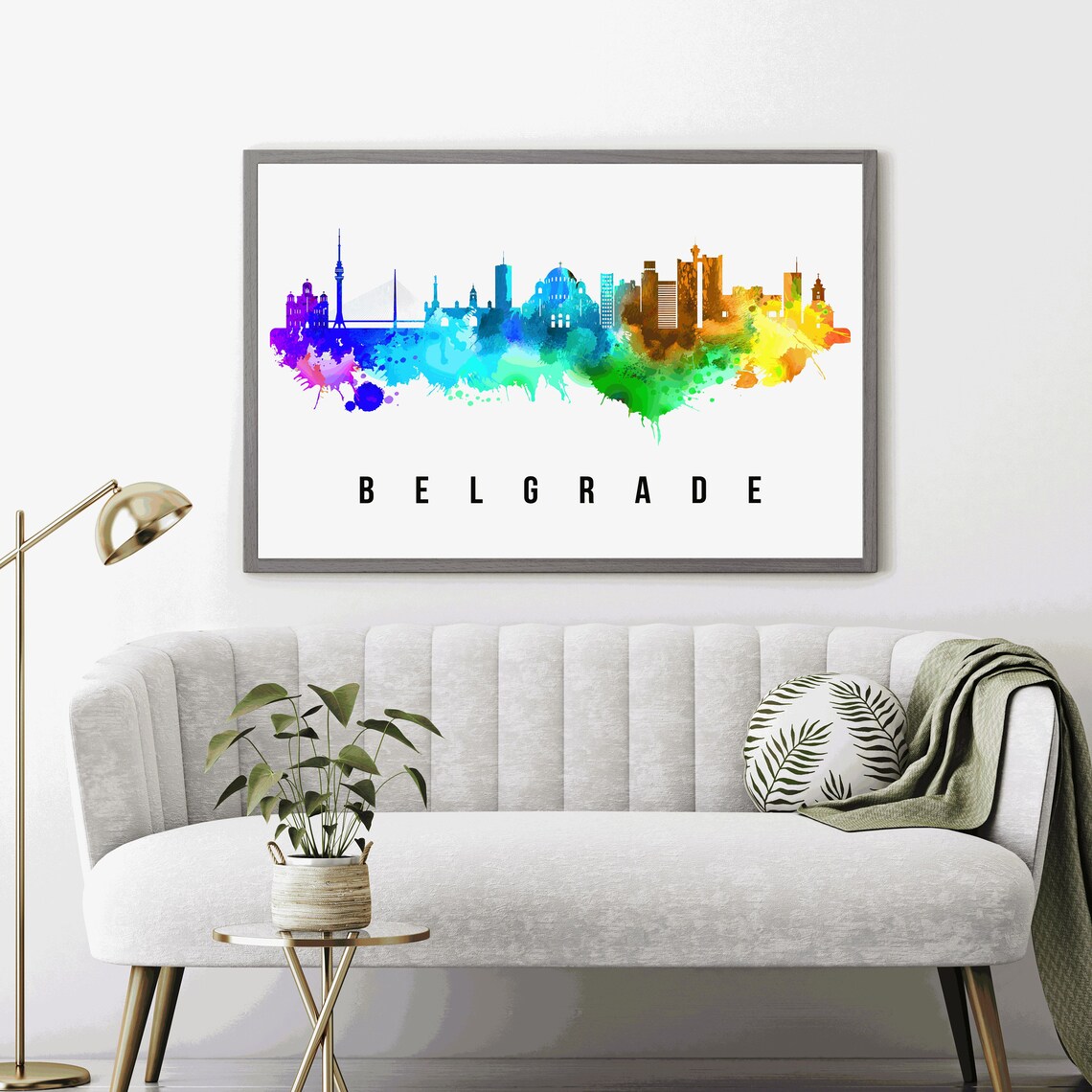 Belgrade Serbia Rainbow Watercolor Skyline Cityscape Art Poster - Image 4