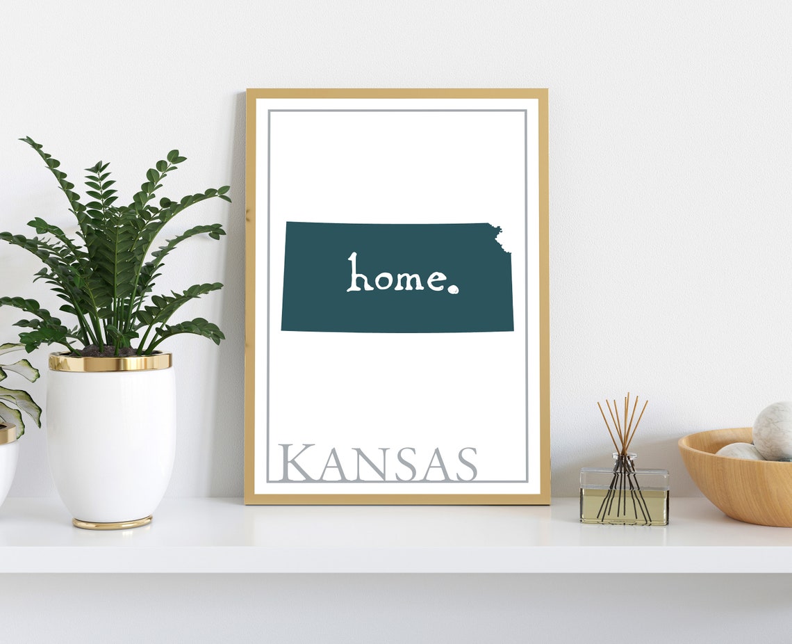 Kansas Modern Home State Silhouette Teal Map Wall Art Print Poster - Image 2