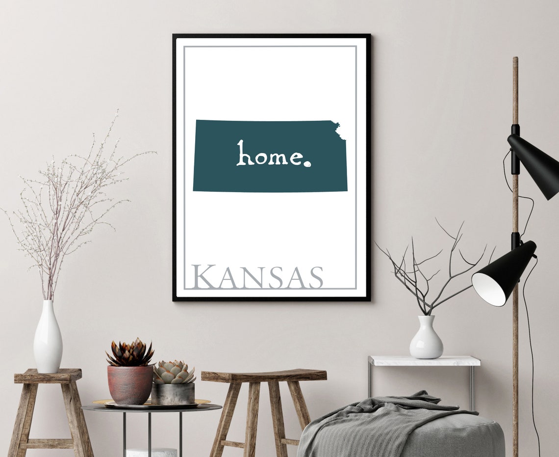 Kansas Modern Home State Silhouette Teal Map Wall Art Print Poster - Image 3