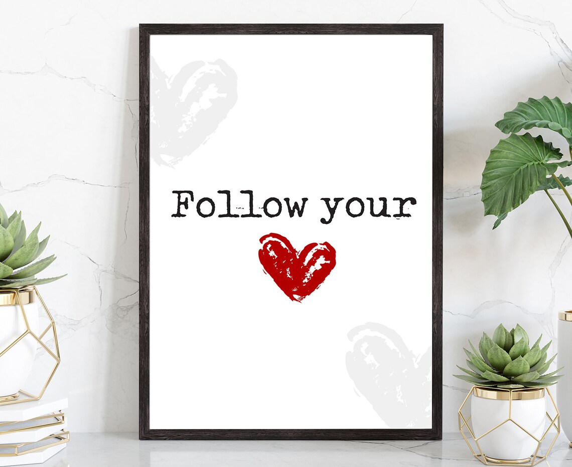 Follow Your Heart Red Heart Typewriter Font Minimalist Quote Poster