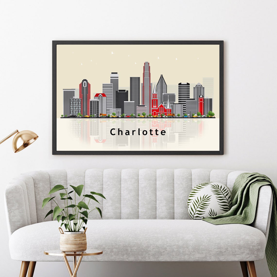 Charlotte North Carolina Skyline Illustration Downtown Towers Wall Art - Image 3