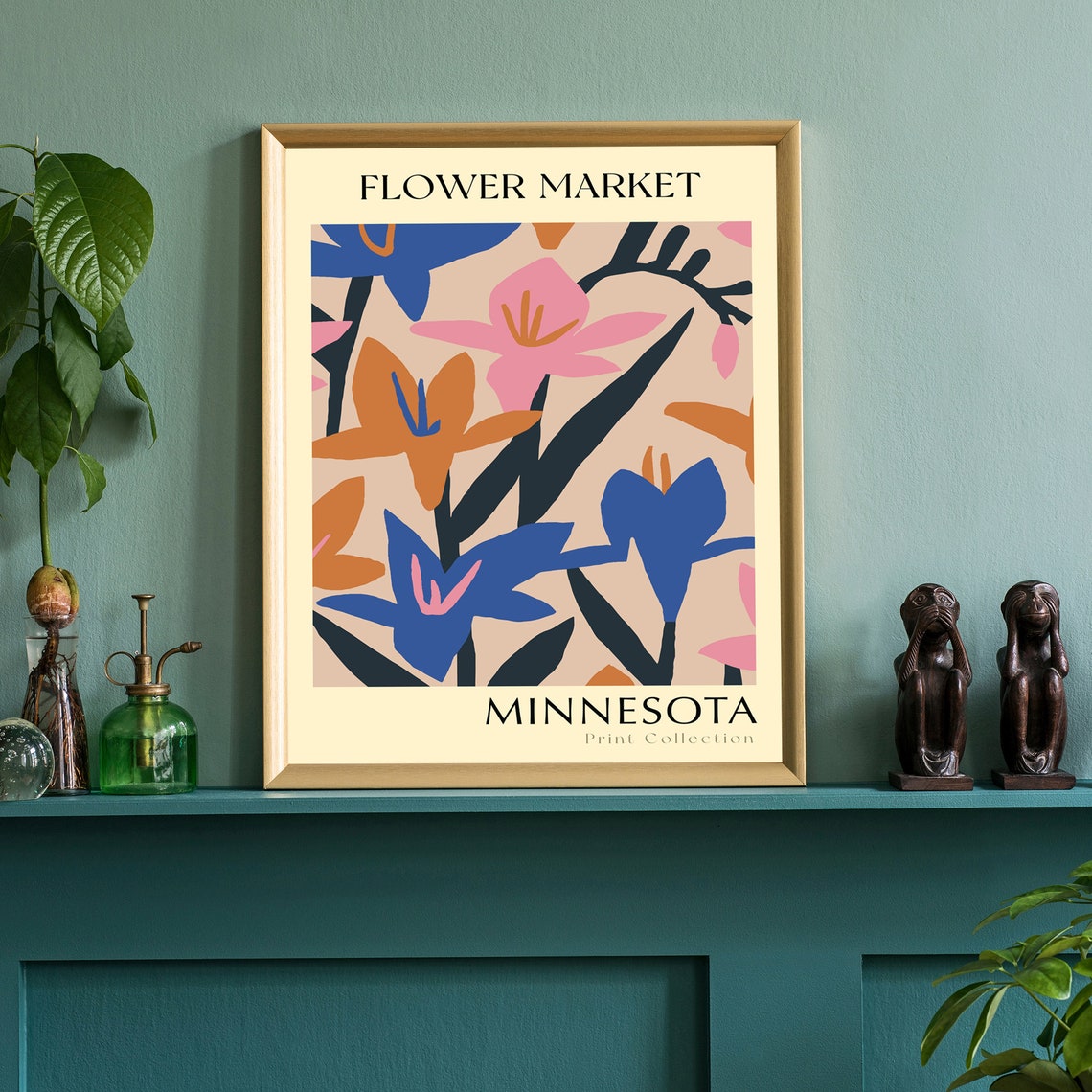 Minnesota Flower Market Bold Blue Pink Blossom Botanical Art Poster - Image 2