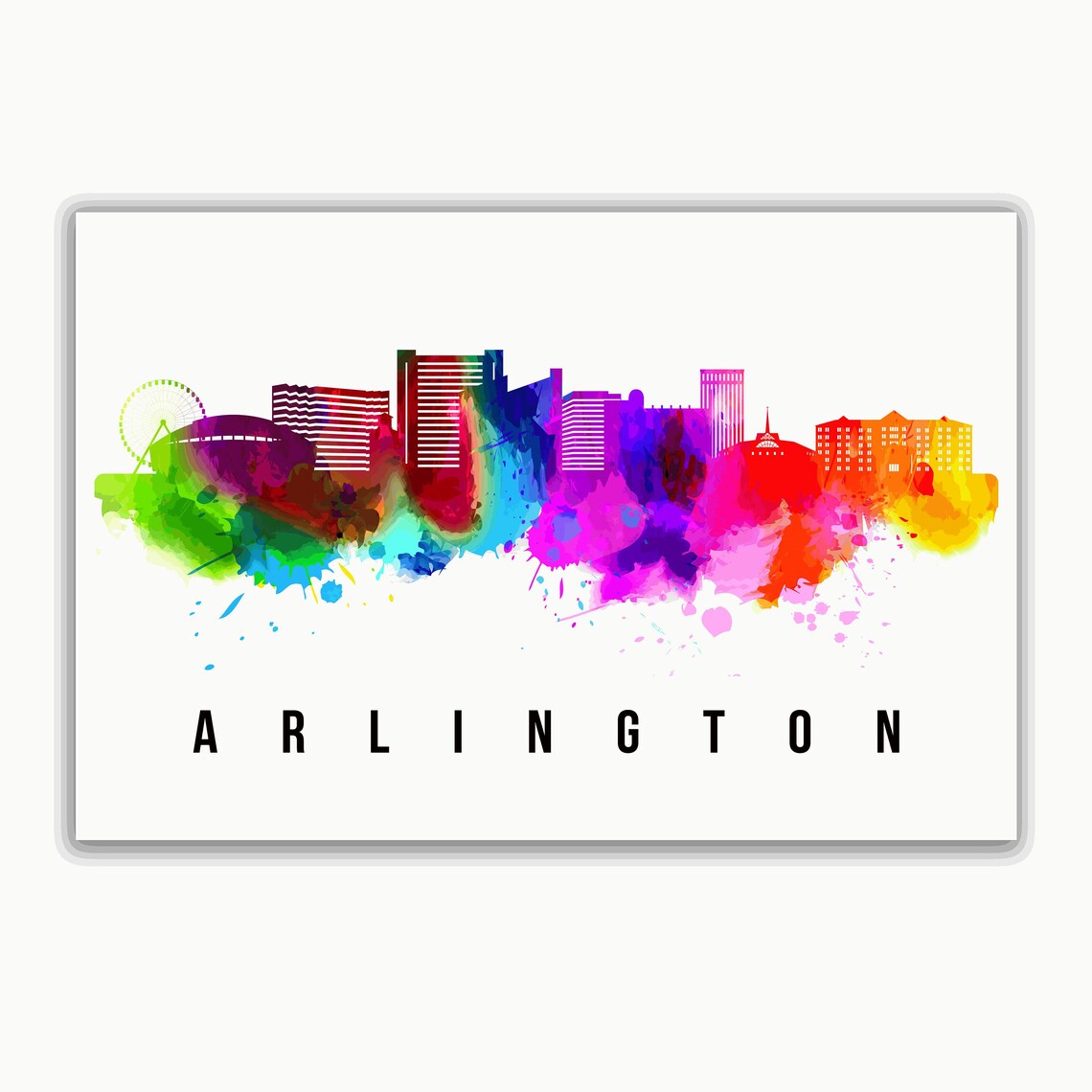 Arlington Texas Rainbow Watercolor Skyline Cityscape Art Poster - Image 2