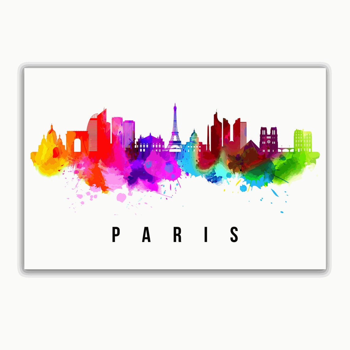 Paris France Rainbow Watercolor Eiffel Tower Skyline Silhouette Poster - Image 2