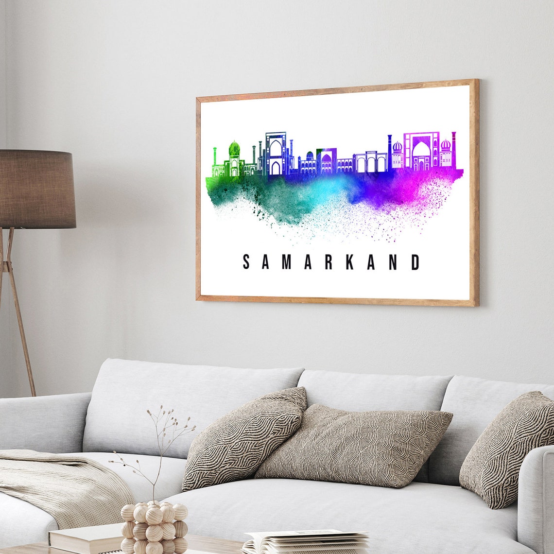 Samarkand Uzbekistan Skyline Watercolor Poster with Turquoise Domes - Image 3