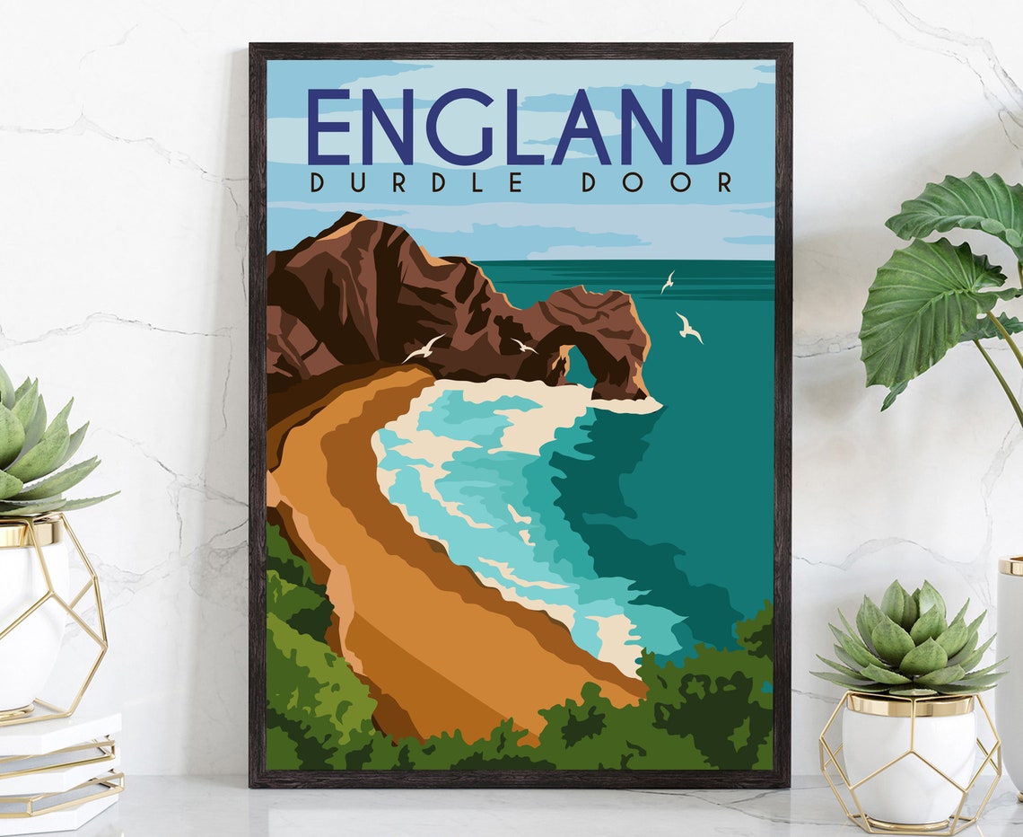 England Durdle Door Coastal Arch Beach Retro Vintage Travel Poster