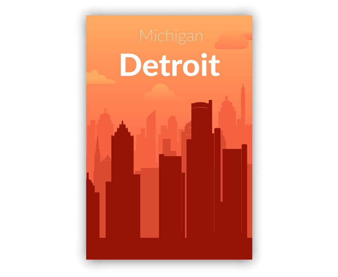 Detroit Michigan Orange Sunset Skyline Gradient Minimalist City Poster - Image 2