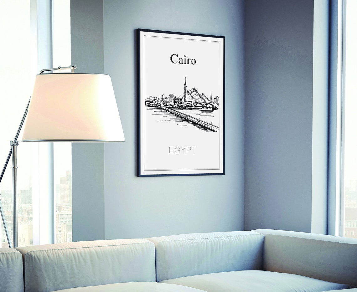 Cairo Egypt Pyramids Cairo Tower Nile Hand Drawn Sketch Art Poster - Image 4