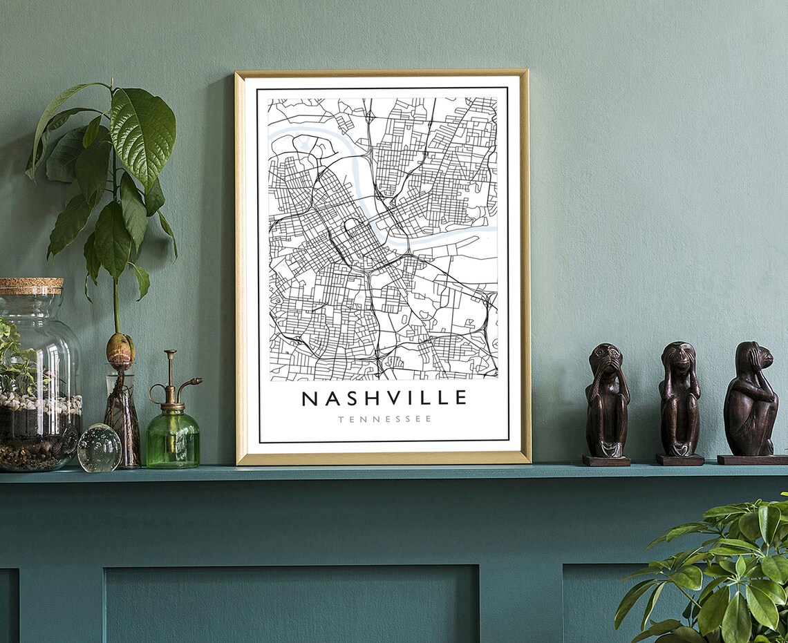 Nashville Tennessee Black White Street Map City Plan Modern Wall Art - Image 3