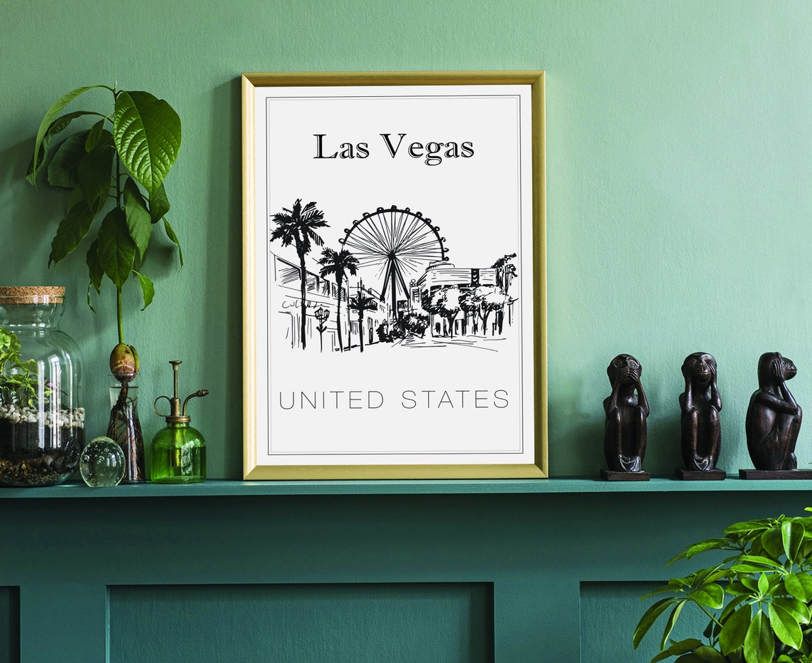 Las Vegas High Roller Ferris Wheel Palm Tree Sketch Travel Poster - Image 3