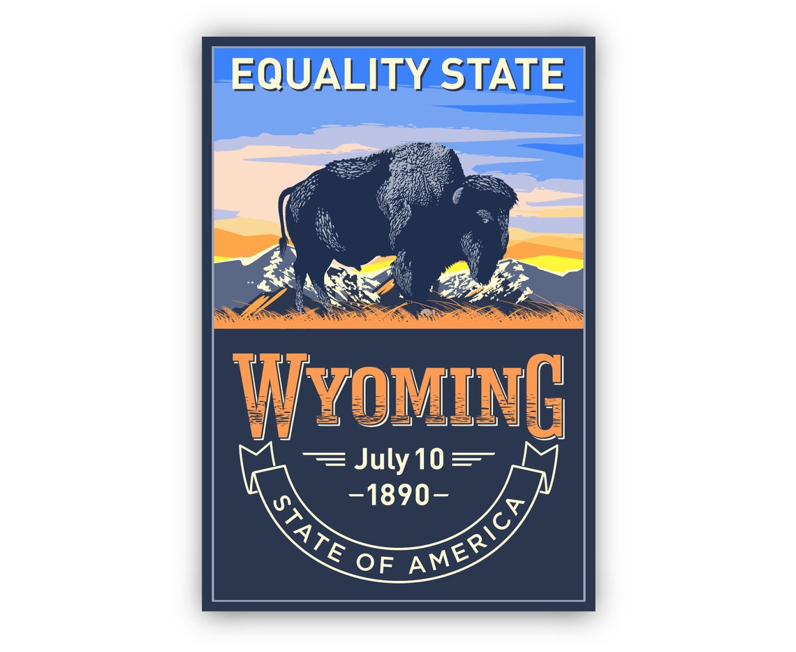 Wyoming Equality State Bison Retro Vintage Travel Poster Print - Image 2