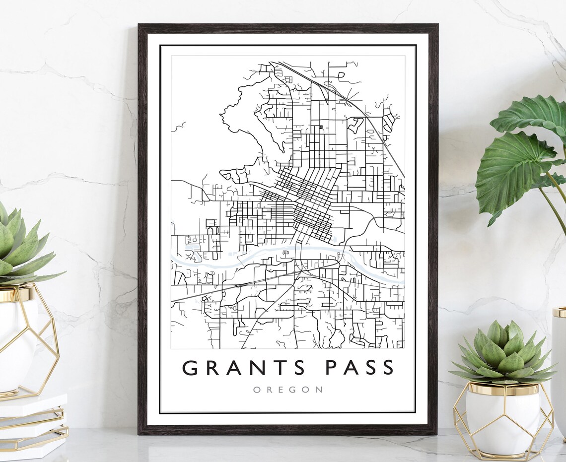 Grants Pass Oregon Minimalist City Street Map Line Art Wall Poster