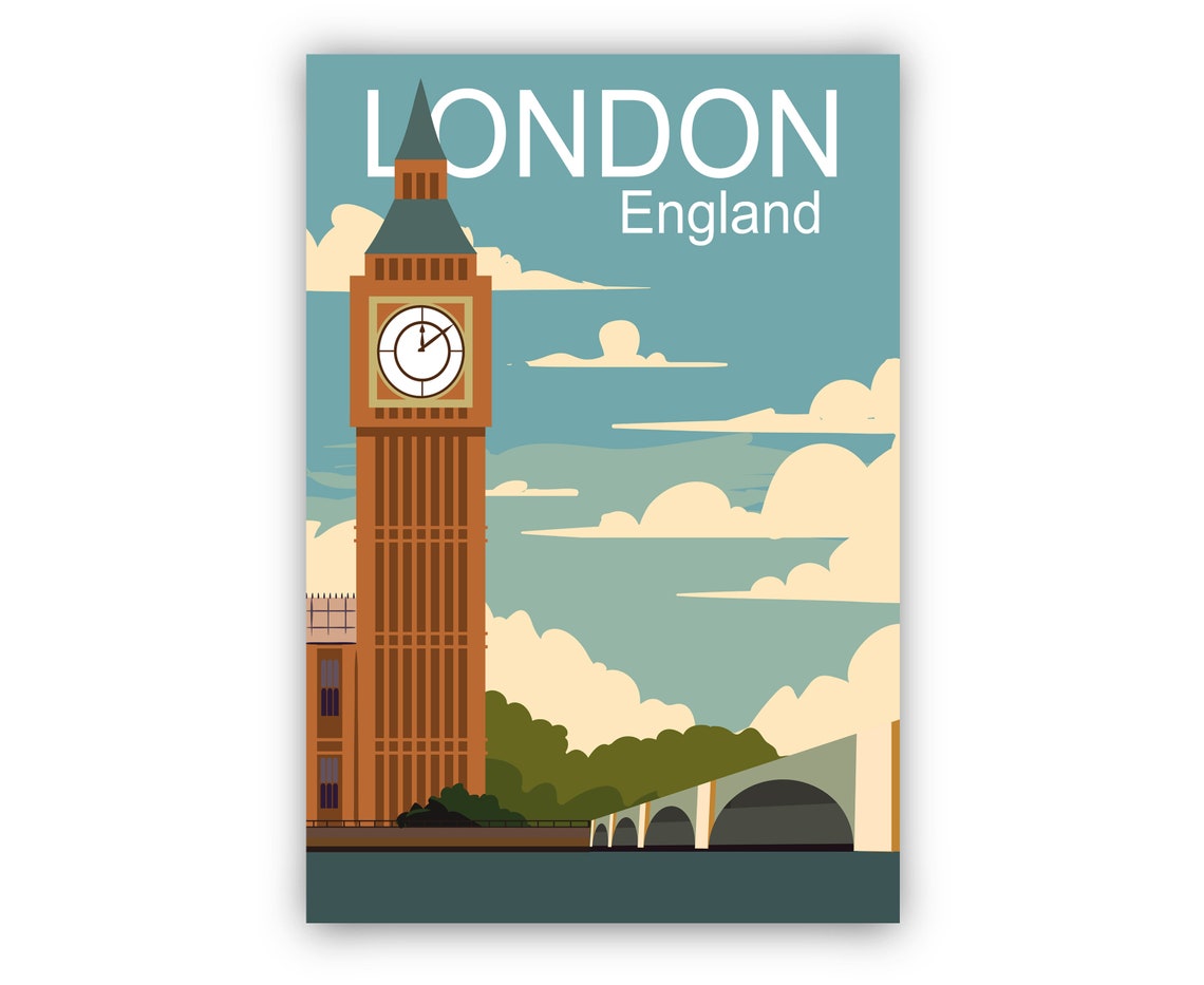 London Travel Poster London England Cityscape Poster Print London Landmark Poster Wall Art Home Wall Artworks Office Wall Decorations - Image 2