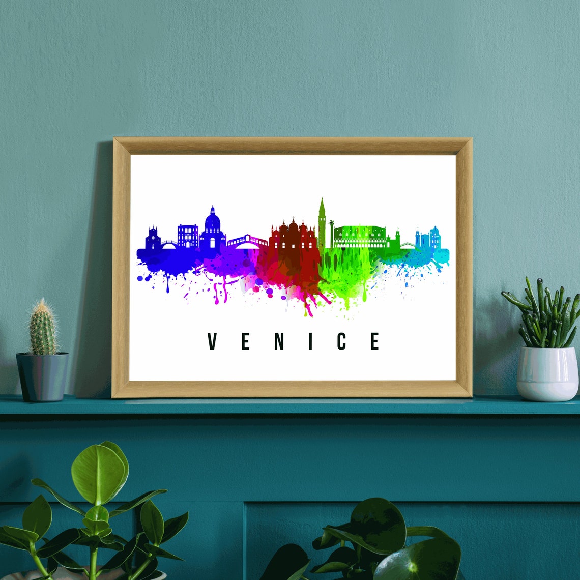 Venice Italy Rainbow Watercolor Canal City Skyline Silhouette Poster - Image 3
