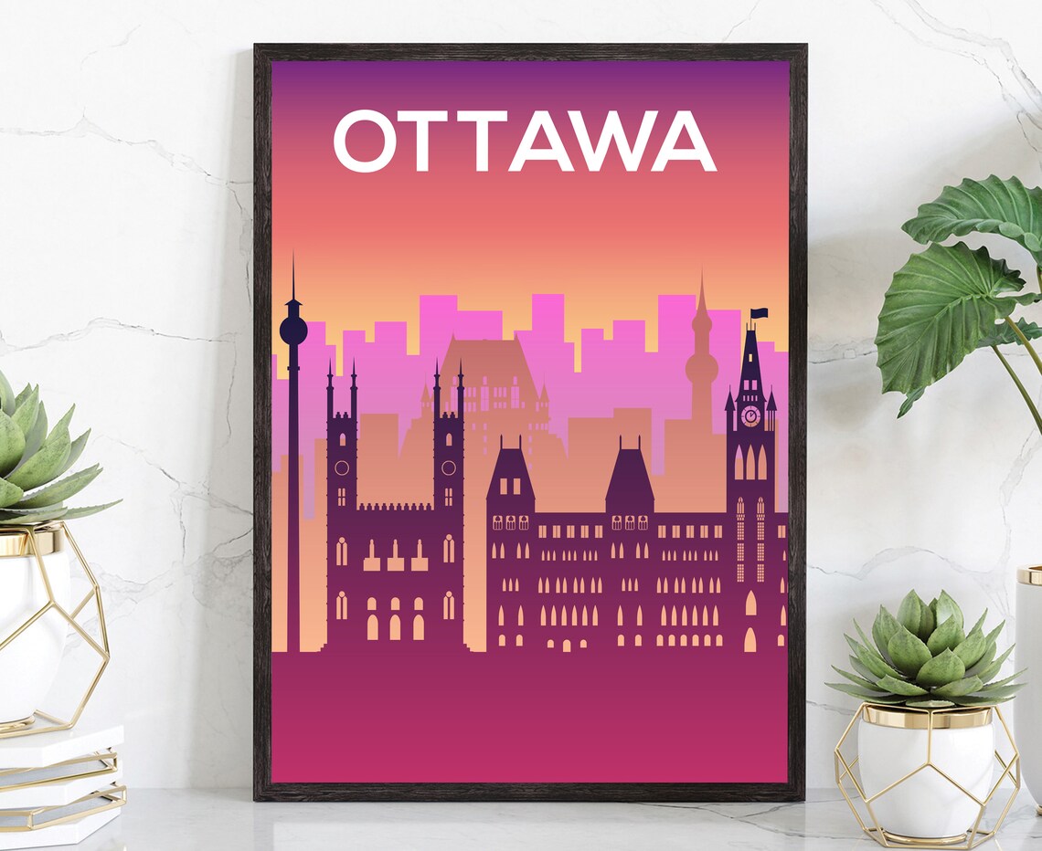Ottawa Canada Parliament Skyline Sunset Minimalist Travel Poster Art