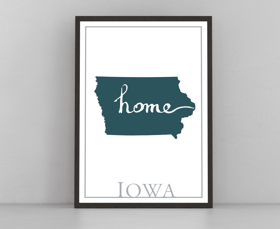 Iowa Modern Home State Silhouette Teal Map Wall Art Print Poster