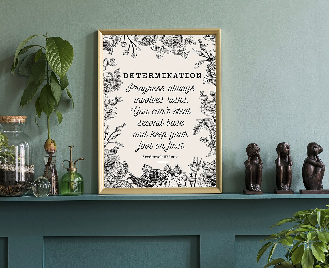 Determination Frederick Wilcox Quote Floral Border Poster Vintage Art - Image 4