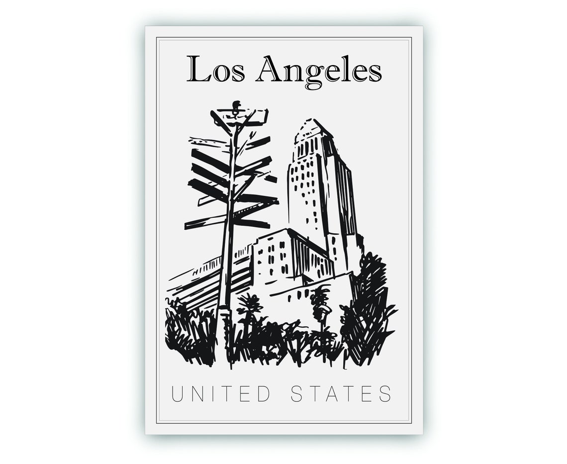 Hand Drawn Poster Los Angeles Travel Poster United States Poster Wall Art Los Angeles Cityscape And Landmark Map State Poster For Home - Image 2