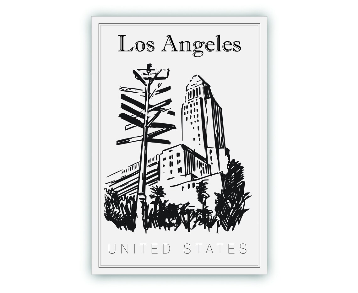 Los Angeles California Downtown Towers Hand Drawn Sketch Poster - Image 2