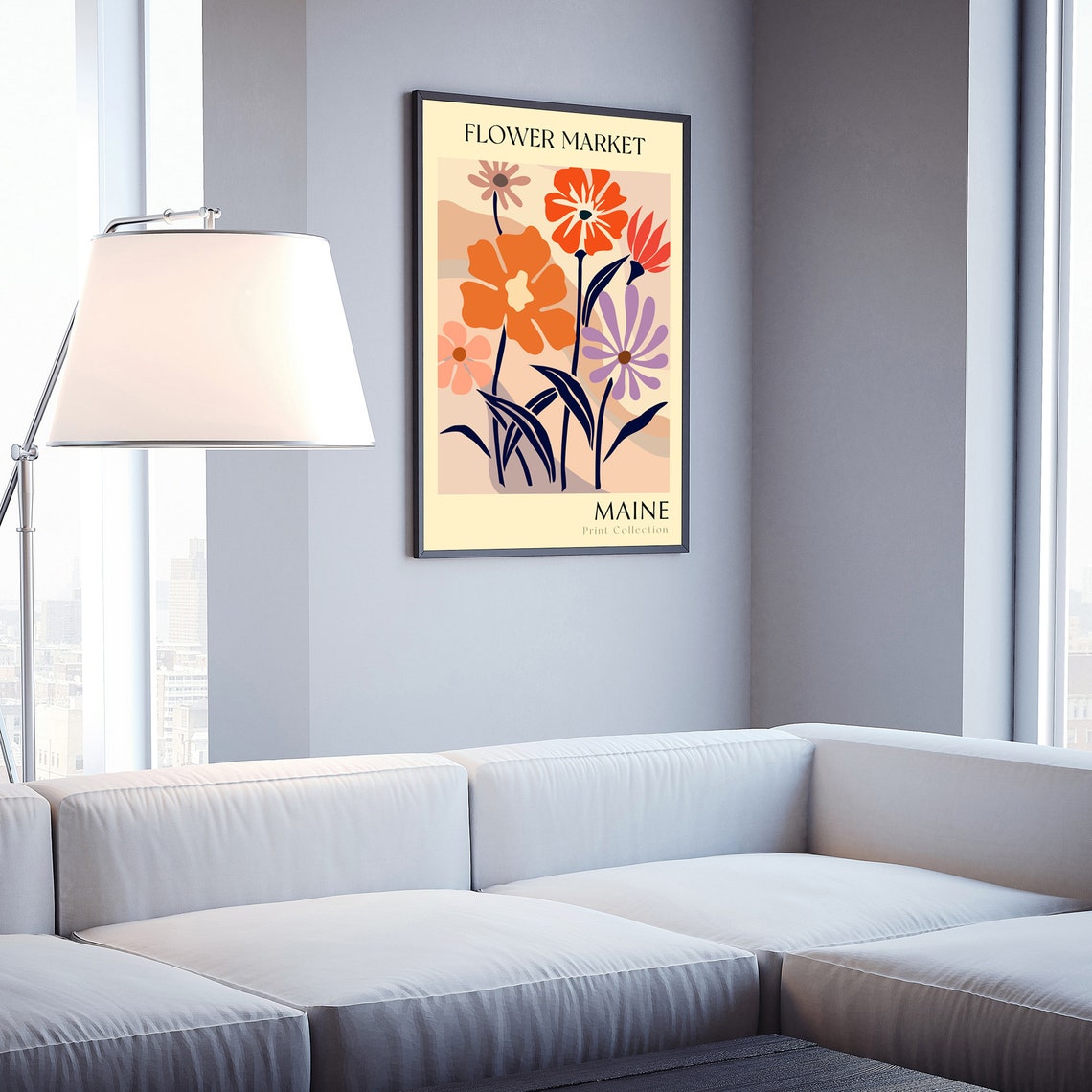 Maine Flower Market Orange Pink Bloom Modern Botanical Art Poster - Image 3
