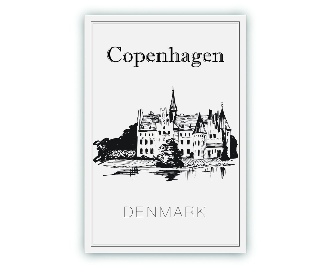 Copenhagen Denmark Hand Drawn Historic Castle Sketch Wall Art Poster - Image 2
