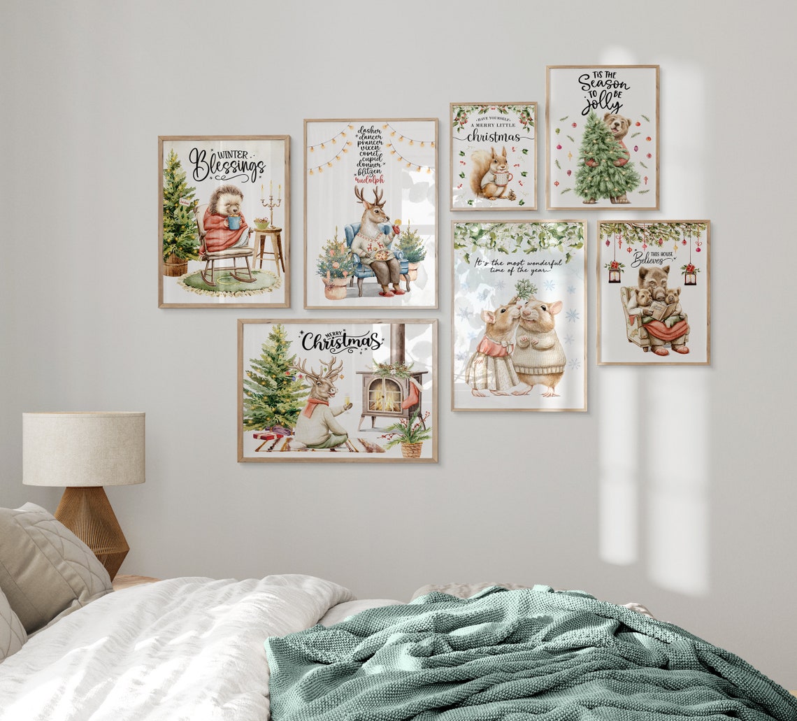 Santa Reindeer Names Dasher Rudolph Cozy Deer Watercolor Poster - Image 2