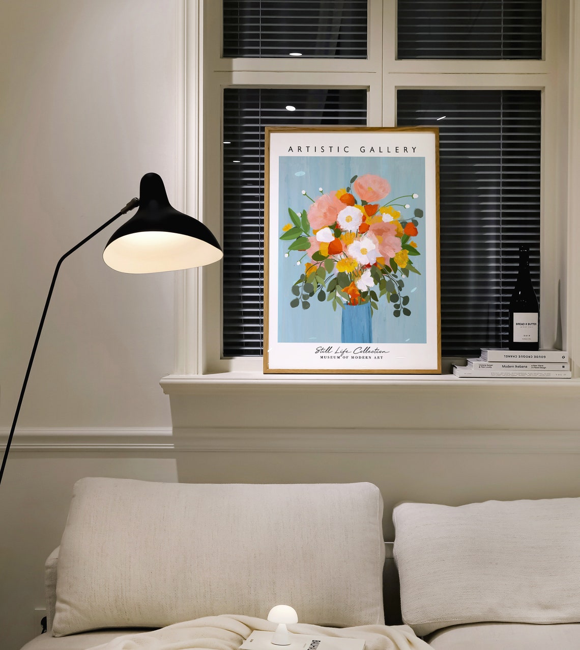 Pink Orange Flower Bouquet Blue Vase Still Life Modern Gallery Poster - Image 4