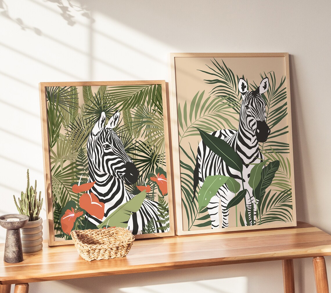 Zebra Tropical Plants Poster, Jungle Wall Art - Image 2