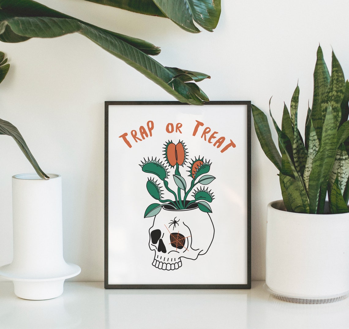 Trap or Treat Skull Planter Venus Flytrap Halloween Spooky Art Poster - Image 2
