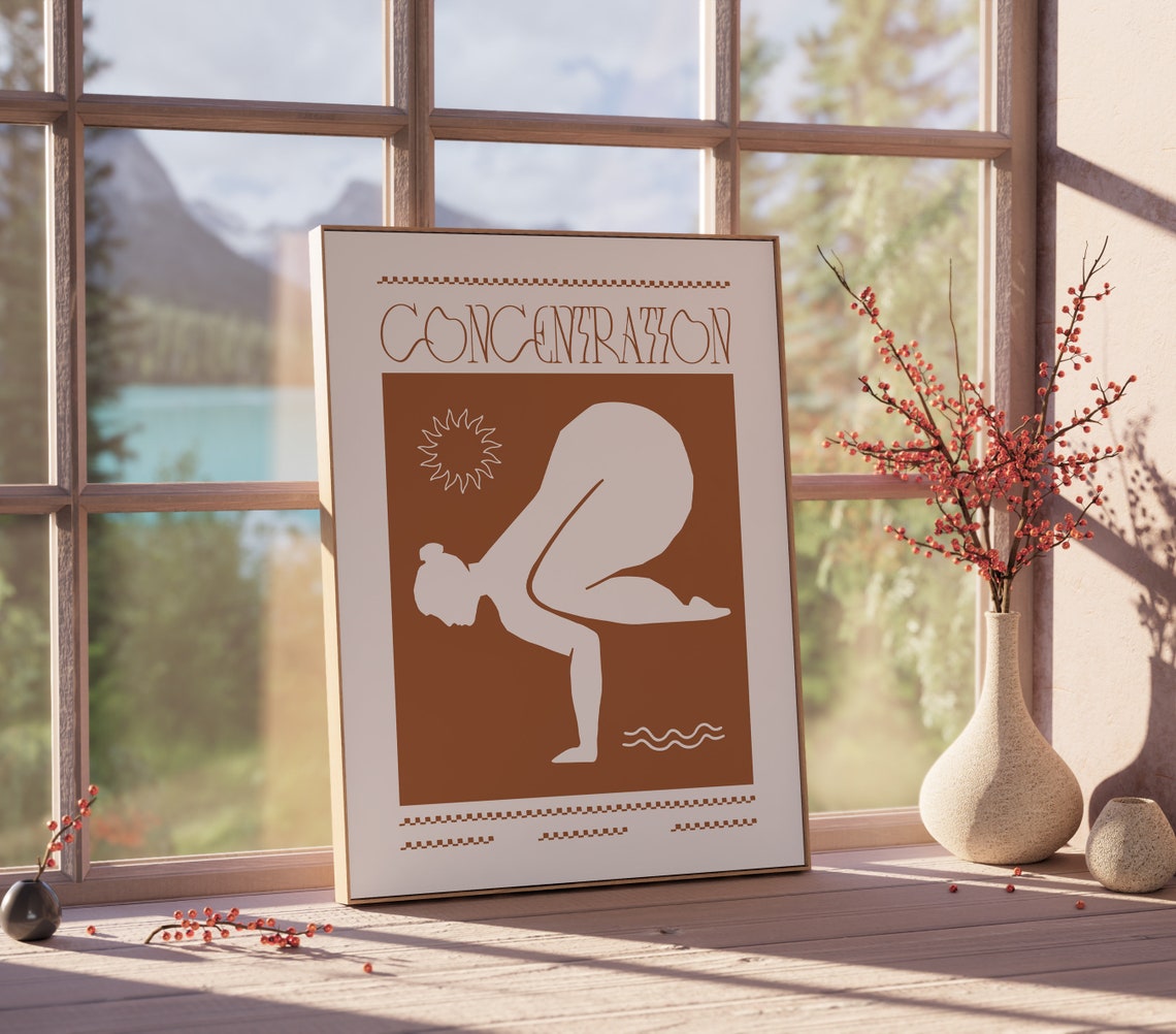 Yoga Pose Poster Concentration Quote Art Abstract Woman Yoga Yoga Room Decor Spiritual Wall Decor Yoga Lover Gift Yoga Woman Art - Image 4