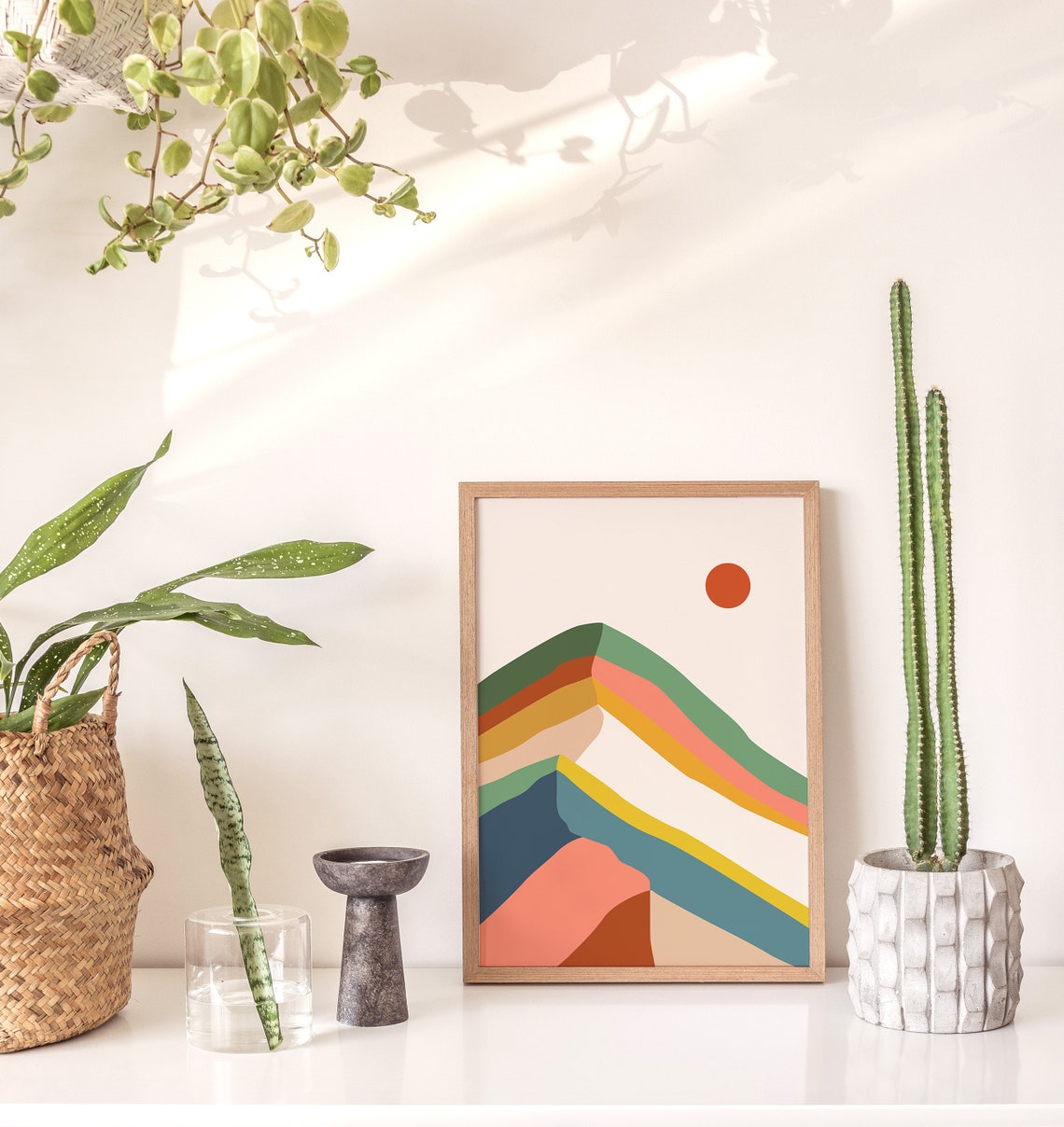 Rainbow Striped Boho Mountain Sunset Peaks Sun Abstract Art Print - Image 3