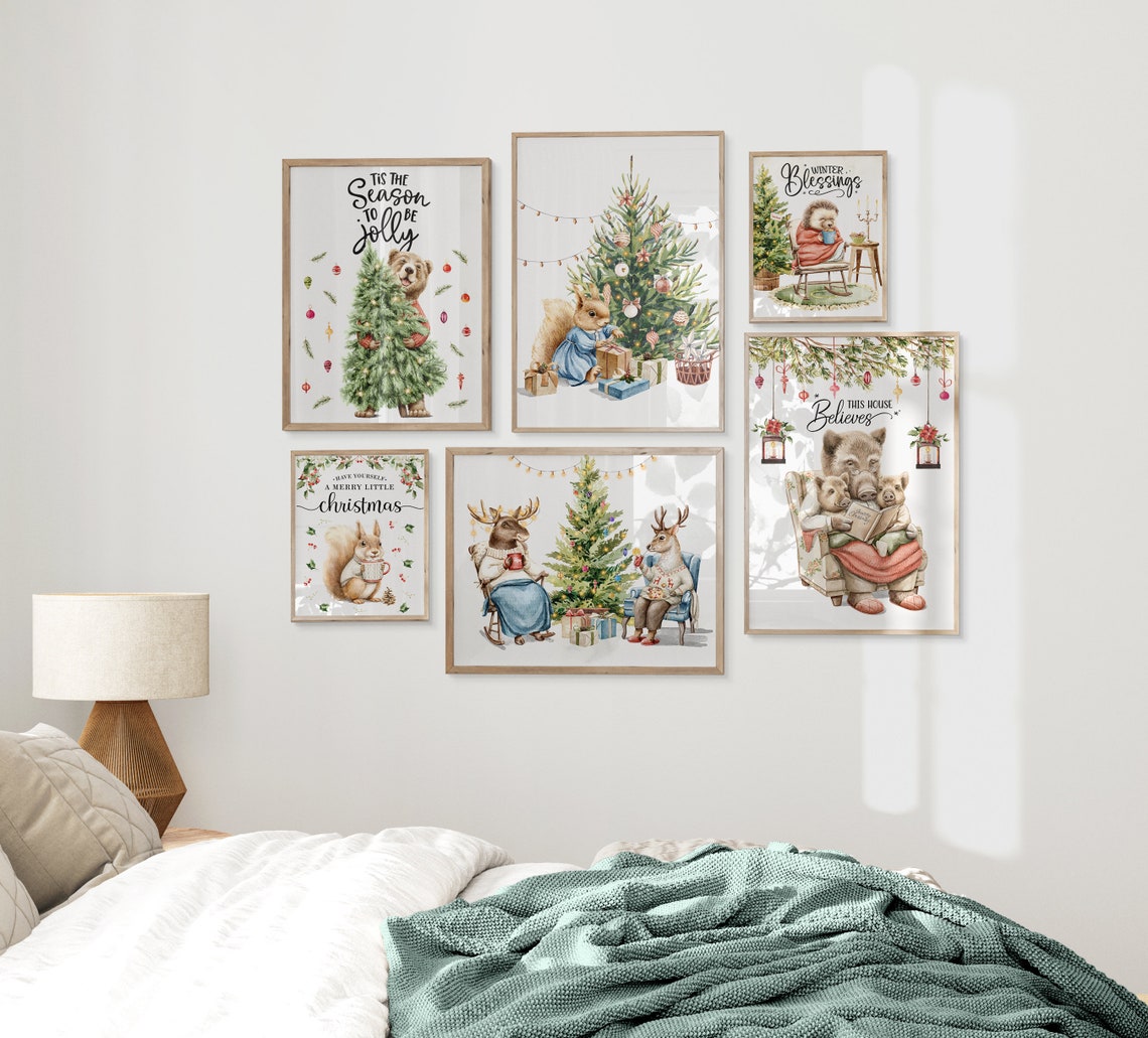 Little Squirrel In Blue Dress Opening Gift By Christmas Tree Poster - Image 3