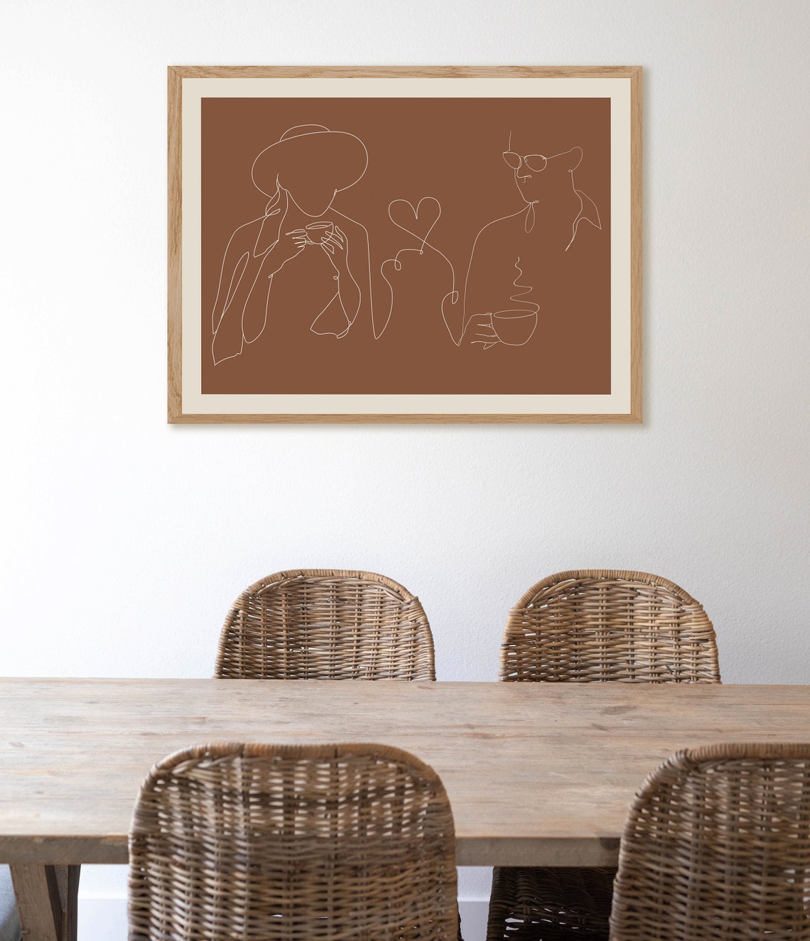 Coffee Couple Line Drawing Art Brown Minimalist Kitchen Cafe Poster - Image 3