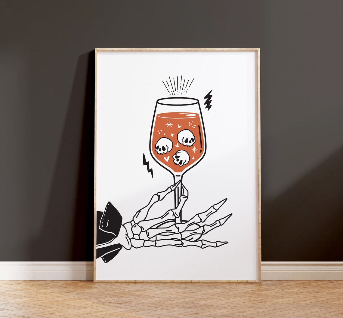 Skeleton Hand Halloween Kitchen Bar Cart Art Print