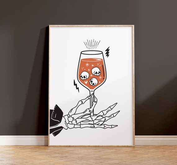 Skeleton Hand Halloween Kitchen Bar Cart Art Print