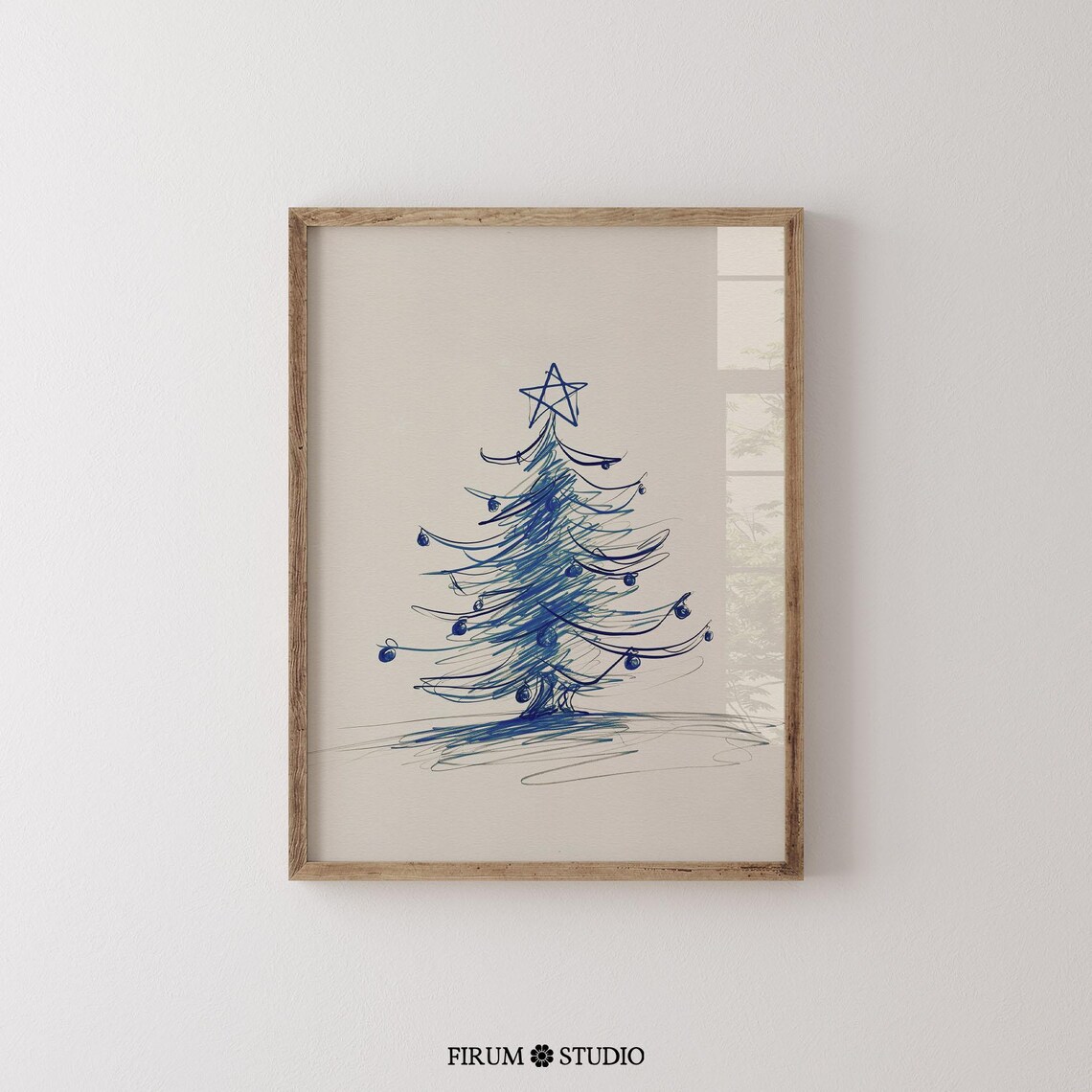 Minimalist Blue Ink Christmas Tree Sketch Winter Holiday Poster - Image 2