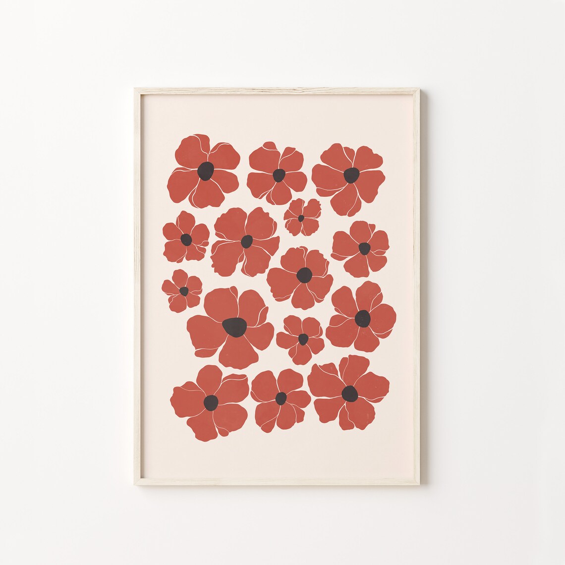 Poppy Floral Illustration Art Print, Earth Tones