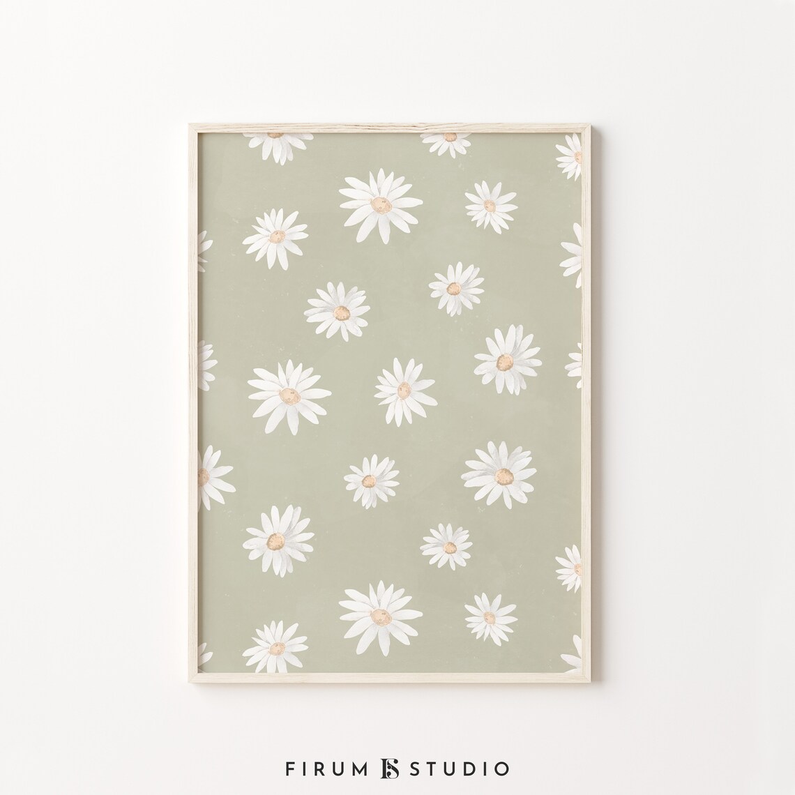 Sage Green Botanical Daisies Boho Art Print