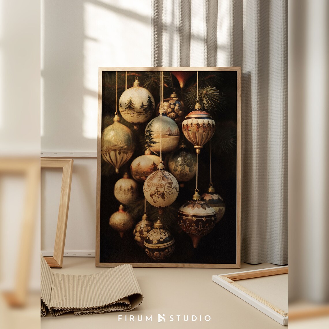 Vintage Christmas Ornaments Moody Dark Holiday Photo Wall Poster - Image 2