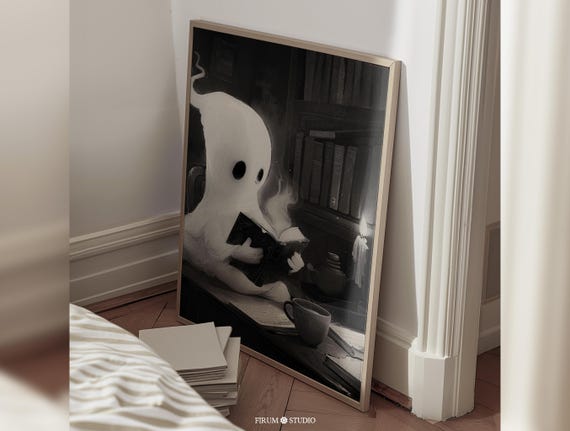 Vintage Ghost Art Print Halloween Reading Corner Decor English Teach Spooky Classroom Wall Art Cute Ghost Poster 1452